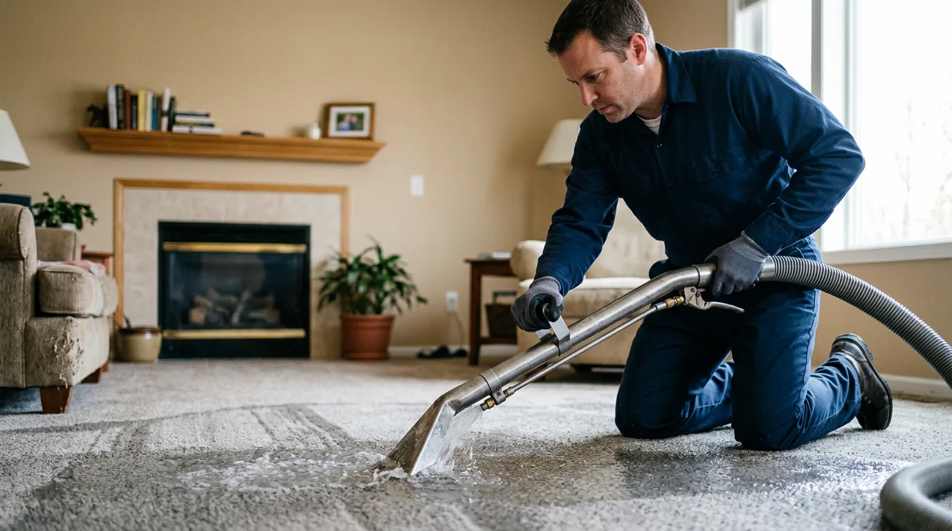 Water damage restoration technician working near Paris, IL